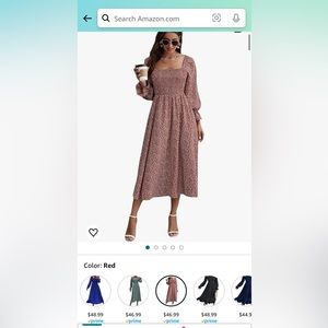 Women's Boho Square Neck Smocked Long Puff Sleeve A Line Maxi Dress